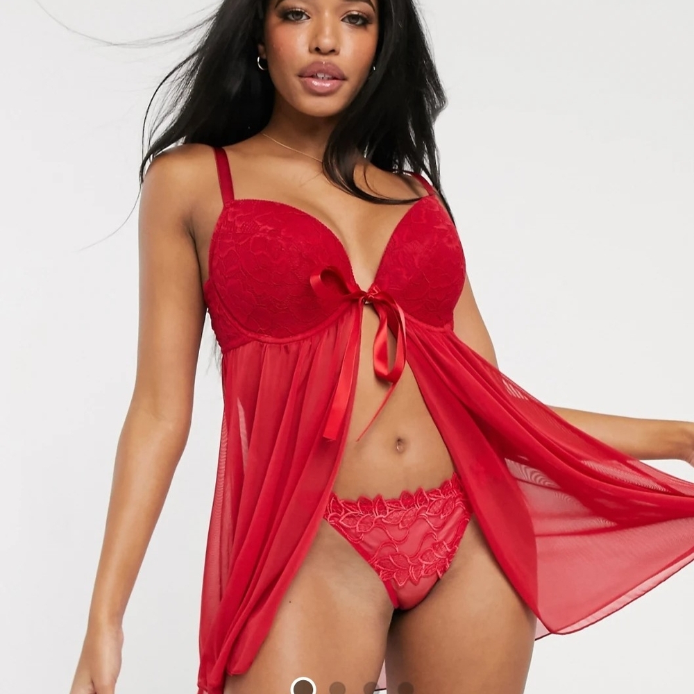 NWOT ASOS DESIGN Red Lace Fuller Bust Babydoll Lingerie